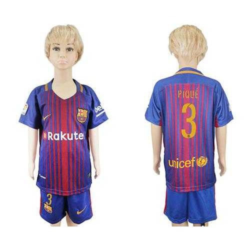 Barcelona #3 Pique Home Kid Soccer Club Jersey Barcelona #3 Pique Home Kid Soccer Club Jersey