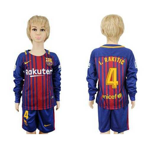 Barcelona #4 I.Rakitic Home Long Sleeves Kid Soccer Club Jersey Barcelona #4 I.Rakitic Home Long Sleeves Kid Soccer Club Jersey