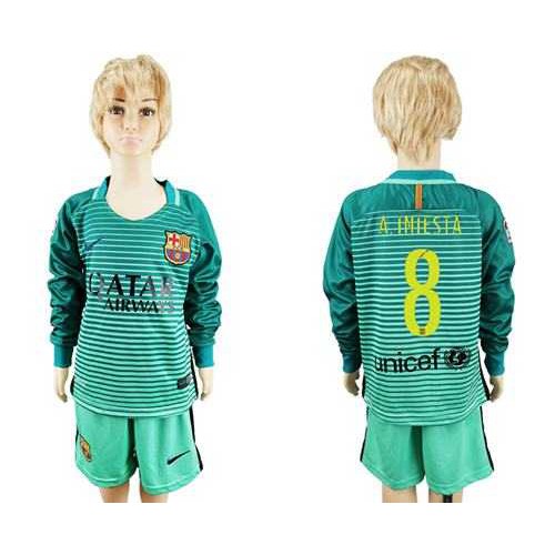 Barcelona #8 A.Iniesta Sec Away Long Sleeves Kid Soccer Club Jersey Barcelona #8 A.Iniesta Sec Away Long Sleeves Kid Soccer Club Jersey