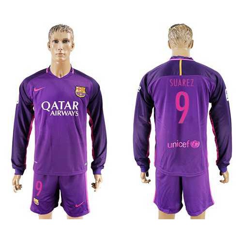 Barcelona #9 Suarez Away Long Sleeves Soccer Club Jersey Barcelona #9 Suarez Away Long Sleeves Soccer Club Jersey