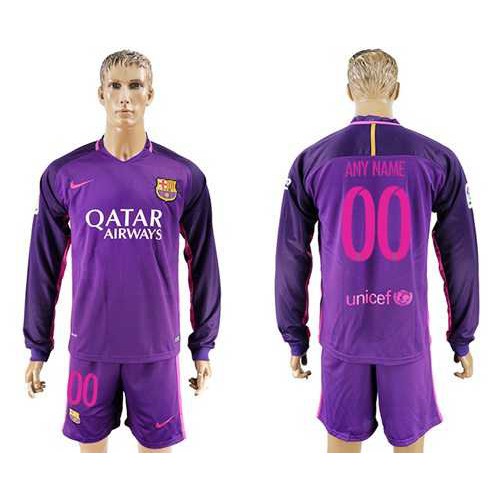 Barcelona Personalized Away Long Sleeves Soccer Club Jersey Barcelona Personalized Away Long Sleeves Soccer Club Jersey