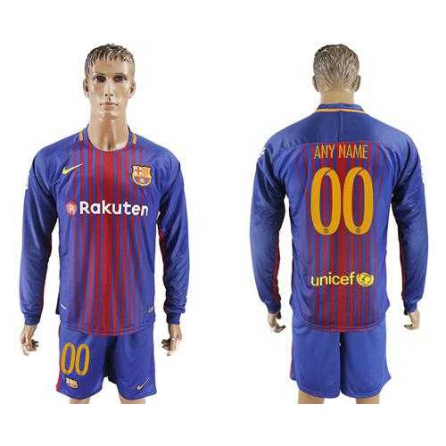 Barcelona Personalized Home Long Sleeves Soccer Club Jersey Barcelona Personalized Home Long Sleeves Soccer Club Jersey