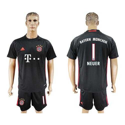 Bayern Munchen #1 Neuer Black Goalkeeper Soccer Club Jersey Bayern Munchen #1 Neuer Black Goalkeeper Soccer Club Jersey
