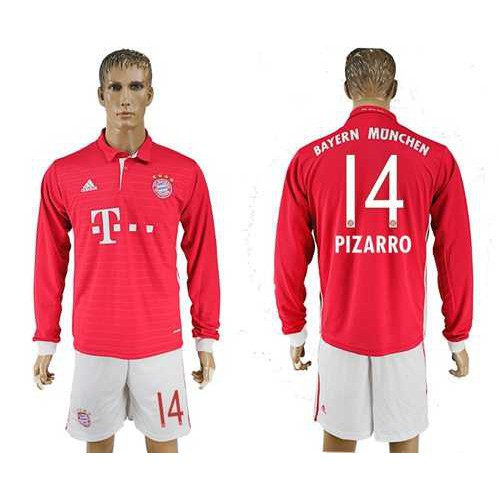 Bayern Munchen #14 Pizarro Home Long Sleeves Soccer Club Jersey Bayern Munchen #14 Pizarro Home Long Sleeves Soccer Club Jersey