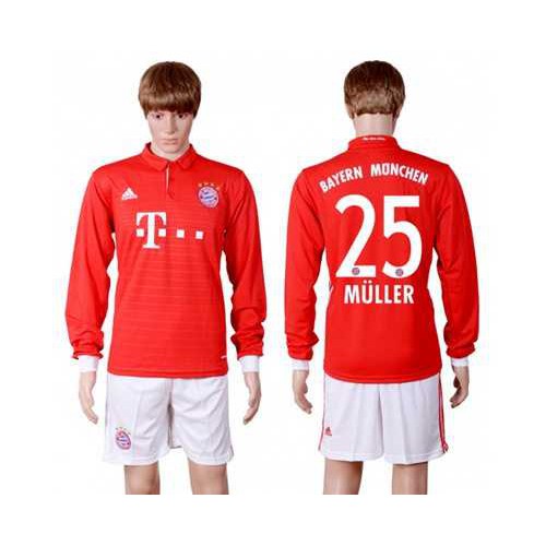 Bayern Munchen #25 Muller Home Long Sleeves Soccer Club Jersey Bayern Munchen #25 Muller Home Long Sleeves Soccer Club Jersey