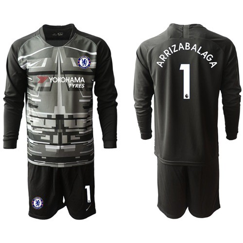 Chelsea #1 Arrizabalaga Black Goalkeeper Long Sleeves Soccer Club Jersey Chelsea #1 Arrizabalaga Black Goalkeeper Long Sleeves Soccer Club Jersey