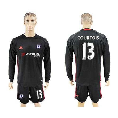 Chelsea #13 Courtois Black Goalkeeper Long Sleeves Soccer Club Jersey Chelsea #13 Courtois Black Goalkeeper Long Sleeves Soccer Club Jersey