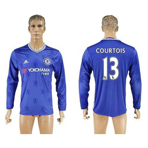 Chelsea #13 Courtois Home Long Sleeves Soccer Club Jersey Chelsea #13 Courtois Home Long Sleeves Soccer Club Jersey