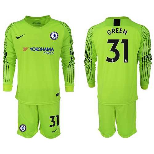 Chelsea #31 Green Shiny Green Goalkeeper Long Sleeves Soccer Club Jersey Chelsea #31 Green Shiny Green Goalkeeper Long Sleeves Soccer Club Jersey