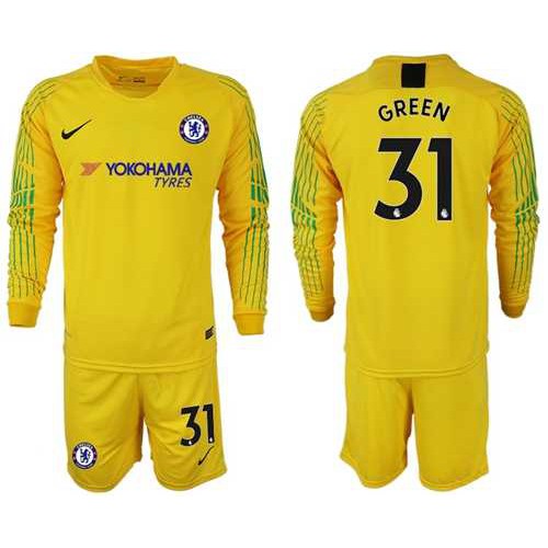 Chelsea #31 Green Yellow Goalkeeper Long Sleeves Soccer Club Jersey Chelsea #31 Green Yellow Goalkeeper Long Sleeves Soccer Club Jersey