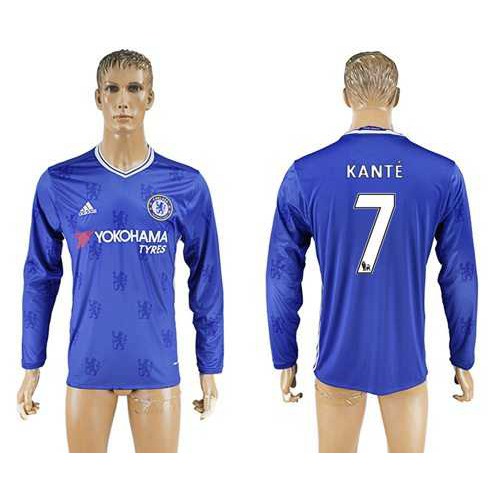 Chelsea #7 Kante Home Long Sleeves Soccer Club Jersey Chelsea #7 Kante Home Long Sleeves Soccer Club Jersey