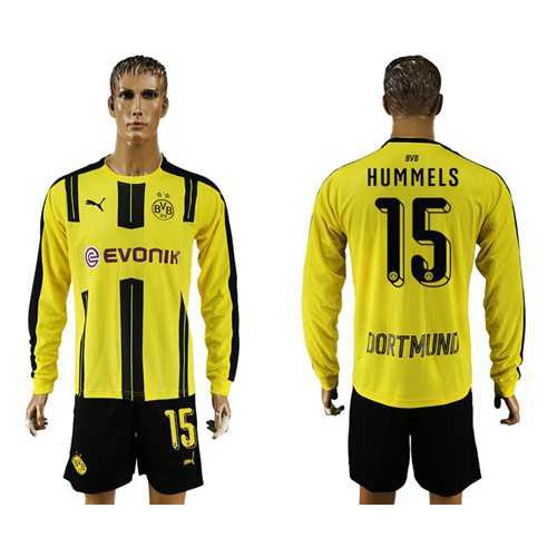 Dortmund #15 Hummels Home Long Sleeves Soccer Club Jersey Dortmund #15 Hummels Home Long Sleeves Soccer Club Jersey