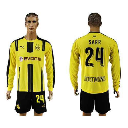 Dortmund #24 Sarr Home Long Sleeves Soccer Club Jersey Dortmund #24 Sarr Home Long Sleeves Soccer Club Jersey