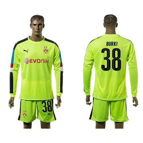 Dortmund #38 Burki Shiny Green Long Sleeves Goalkeeper Soccer Country Jersey Dortmund #38 Burki Shiny Green Long Sleeves Goalkeeper Soccer Country Jersey