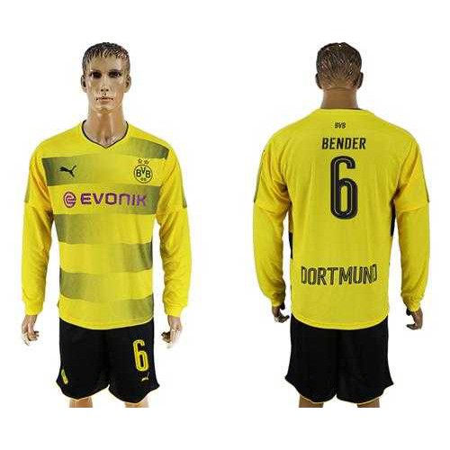 Dortmund #6 Bender Home Long Sleeves Soccer Club Jersey Dortmund #6 Bender Home Long Sleeves Soccer Club Jersey