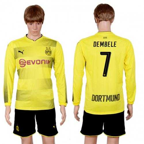 Dortmund #7 Dembele Home Long Sleeves Soccer Club Jersey Dortmund #7 Dembele Home Long Sleeves Soccer Club Jersey