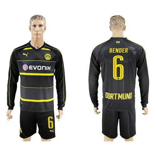 Dortmund #6 Bender Away Long Sleeves Soccer Club Jersey Dortmund #6 Bender Away Long Sleeves Soccer Club Jersey