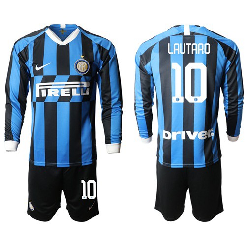 Inter Milan #10 Lautaro Home Long Sleeves Soccer Club Jersey Inter Milan #10 Lautaro Home Long Sleeves Soccer Club Jersey