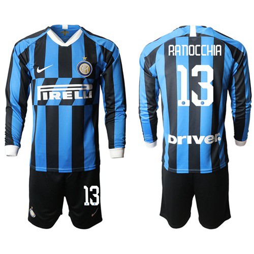 Inter Milan #13 Ranocchia Home Long Sleeves Soccer Club Jersey Inter Milan #13 Ranocchia Home Long Sleeves Soccer Club Jersey
