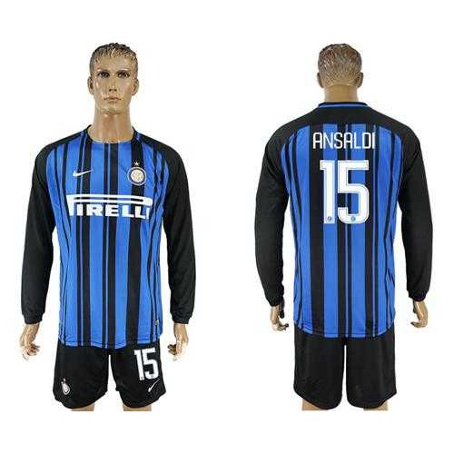 Inter Milan #15 Ansaldi Home Long Sleeves Soccer Club Jersey Inter Milan #15 Ansaldi Home Long Sleeves Soccer Club Jersey