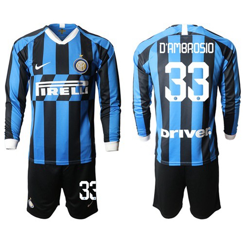 Inter Milan #33 DAmbrosio Home Long Sleeves Soccer Club Jersey Inter Milan #33 DAmbrosio Home Long Sleeves Soccer Club Jersey