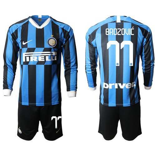 Inter Milan #77 Brozovic Home Long Sleeves Soccer Club Jersey Inter Milan #77 Brozovic Home Long Sleeves Soccer Club Jersey