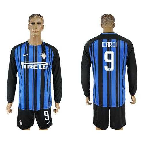 Inter Milan #9 Icardi Home Long Sleeves Soccer Club Jersey Inter Milan #9 Icardi Home Long Sleeves Soccer Club Jersey