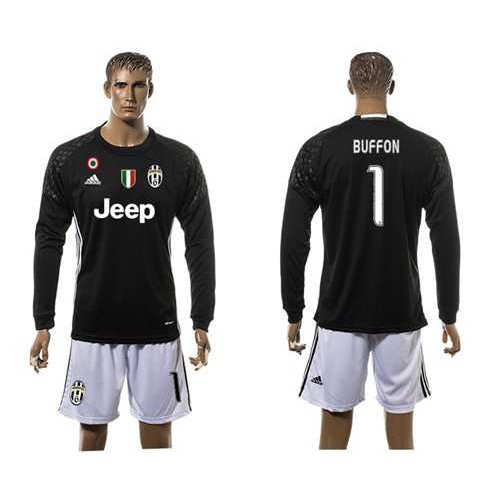 Juventus #1 Buffon Black Goalkeeper Long Sleeves Soccer Club Jersey Juventus #1 Buffon Black Goalkeeper Long Sleeves Soccer Club Jersey