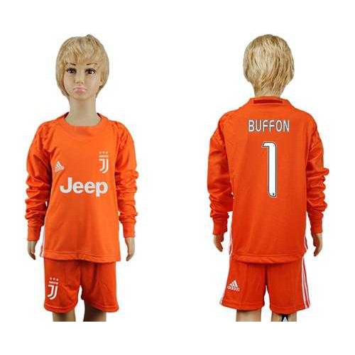 Juventus #1 Buffon Orange Goalkeeper Long Sleeves Kid Soccer Club Jersey Juventus #1 Buffon Orange Goalkeeper Long Sleeves Kid Soccer Club Jersey