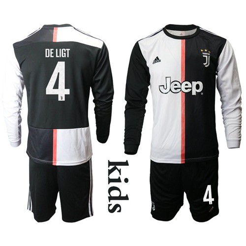 Juventus #4 De Ligt Home Long Sleeves Kid Soccer Club Jersey Juventus #4 De Ligt Home Long Sleeves Kid Soccer Club Jersey