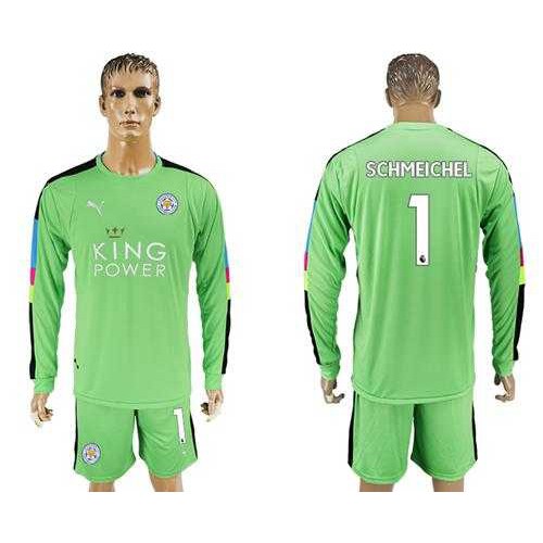Leicester City #1 Schmeichel Green Goalkeeper Long Sleeves Soccer Club Jersey Leicester City #1 Schmeichel Green Goalkeeper Long Sleeves Soccer Club Jersey