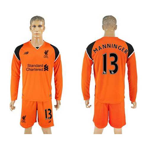 Liverpool #13 Manninger Orange Goalkeeper Long Sleeves Soccer Club Jersey Liverpool #13 Manninger Orange Goalkeeper Long Sleeves Soccer Club Jersey