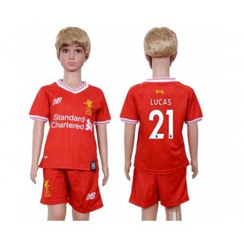 Liverpool #21 Lucas Red Home Kid Soccer Club Jersey Liverpool #21 Lucas Red Home Kid Soccer Club Jersey