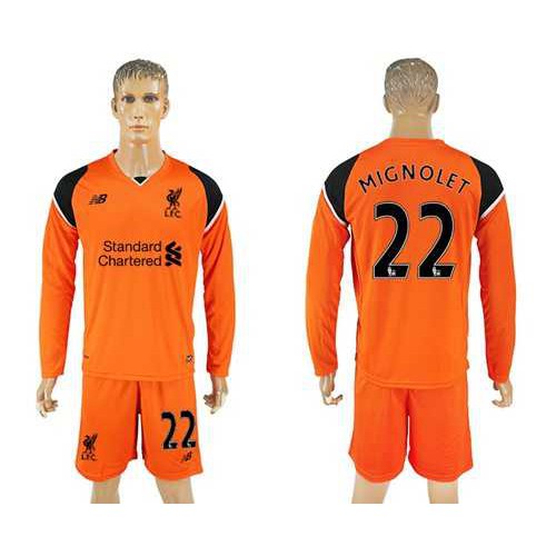 Liverpool #22 Mignolet Orange Goalkeeper Long Sleeves Soccer Club Jersey Liverpool #22 Mignolet Orange Goalkeeper Long Sleeves Soccer Club Jersey