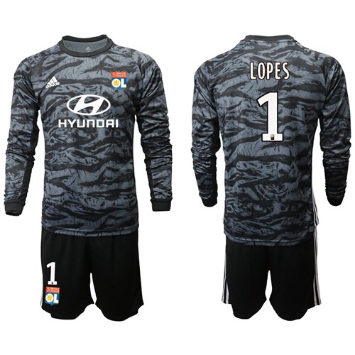 Lyon #1 Lopes Black Goalkeeper Long Sleeves Soccer Club Jersey Lyon #1 Lopes Black Goalkeeper Long Sleeves Soccer Club Jersey