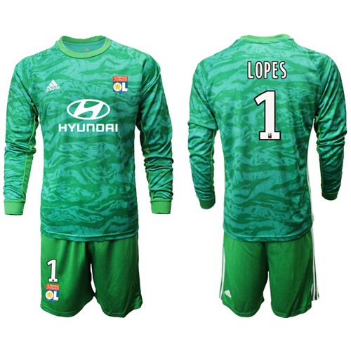 Lyon #1 Lopes Green Goalkeeper Long Sleeves Soccer Club Jersey Lyon #1 Lopes Green Goalkeeper Long Sleeves Soccer Club Jersey