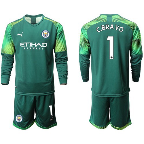 Manchester City #1 C.Bravo Army Green Goalkeeper Long Sleeves Soccer Club Jersey Manchester City #1 C.Bravo Army Green Goalkeeper Long Sleeves Soccer Club Jersey