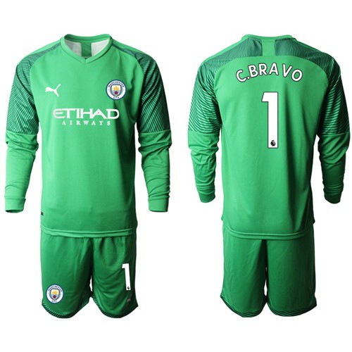 Manchester City #1 C.Bravo Green Goalkeeper Long Sleeves Soccer Club Jersey Manchester City #1 C.Bravo Green Goalkeeper Long Sleeves Soccer Club Jersey