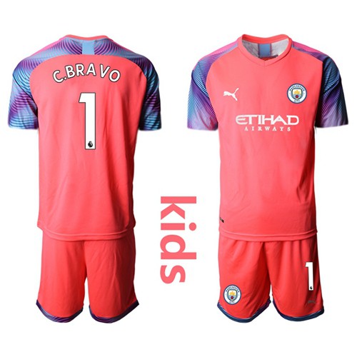 Manchester City #1 C.Bravo Pink Goalkeeper Kid Soccer Club Jersey Manchester City #1 C.Bravo Pink Goalkeeper Kid Soccer Club Jersey