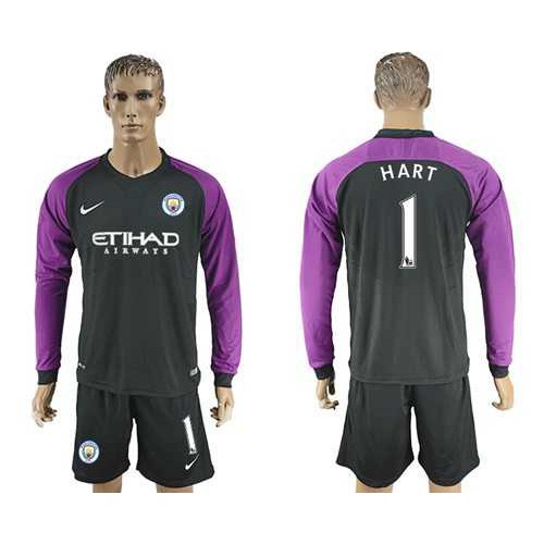 Manchester City #1 Hart Black Goalkeeper Long Sleeves Soccer Club Jersey Manchester City #1 Hart Black Goalkeeper Long Sleeves Soccer Club Jersey