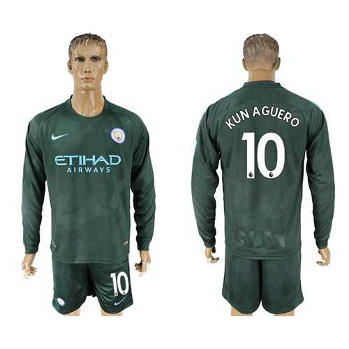 Manchester City #10 Kun Aguero Sec Away Long Sleeves Soccer Club Jersey Manchester City #10 Kun Aguero Sec Away Long Sleeves Soccer Club Jersey