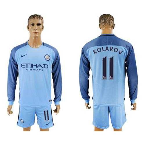 Manchester City #11 Kolarov Home Long Sleeves Soccer Club Jersey Manchester City #11 Kolarov Home Long Sleeves Soccer Club Jersey