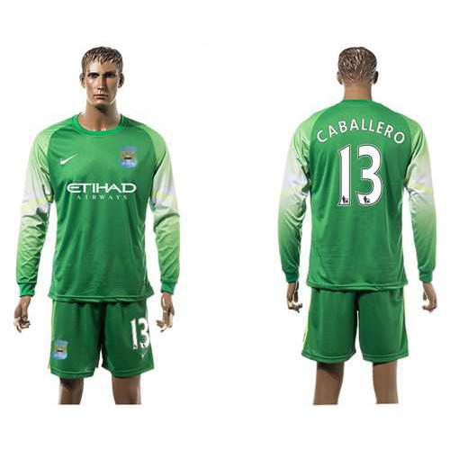 Manchester City #13 Caballero Green Goalkeeper Long Sleeves Soccer Club Jersey Manchester City #13 Caballero Green Goalkeeper Long Sleeves Soccer Club Jersey