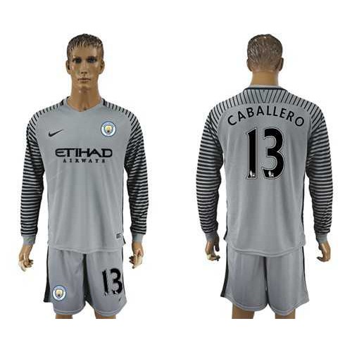 Manchester City #13 Caballero Grey Goalkeeper Long Sleeves Soccer Club Jersey Manchester City #13 Caballero Grey Goalkeeper Long Sleeves Soccer Club Jersey