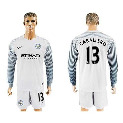 Manchester City #13 Caballero White Goalkeeper Long Sleeves Soccer Club Jersey Manchester City #13 Caballero White Goalkeeper Long Sleeves Soccer Club Jersey