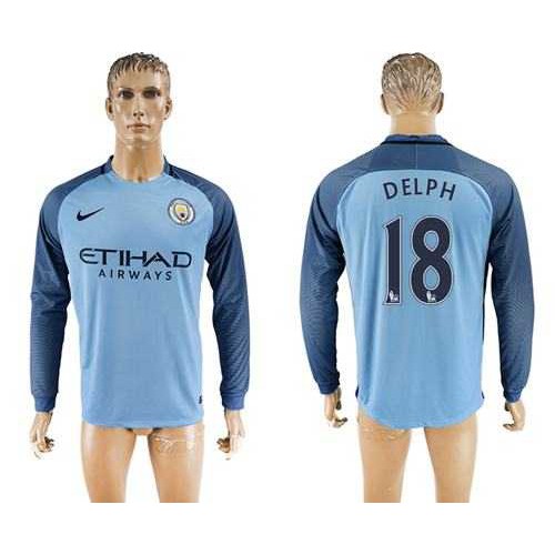 Manchester City #18 Delph Home Long Sleeves Soccer Club Jersey Manchester City #18 Delph Home Long Sleeves Soccer Club Jersey