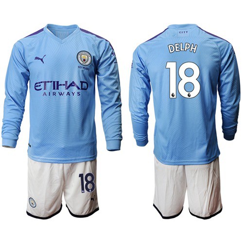 Manchester City #18 Delph Home Long Sleeves Soccer Club Jersey Manchester City #18 Delph Home Long Sleeves Soccer Club Jersey