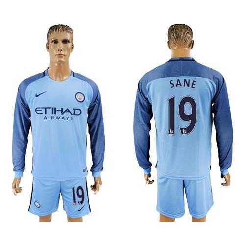 Manchester City #19 Sane Home Long Sleeves Soccer Club Jersey Manchester City #19 Sane Home Long Sleeves Soccer Club Jersey