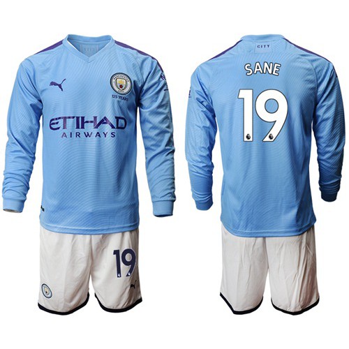 Manchester City #19 Sane Home Long Sleeves Soccer Club Jersey Manchester City #19 Sane Home Long Sleeves Soccer Club Jersey