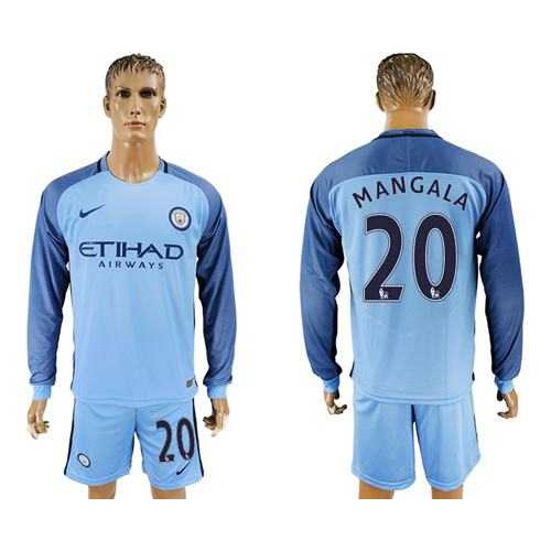 Manchester City #20 Mangala Home Long Sleeves Soccer Club Jersey Manchester City #20 Mangala Home Long Sleeves Soccer Club Jersey